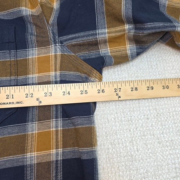 Carhartt Mens Relaxed Fit Fleece Lined Flannel Shirt Jacket Navy Mustard Plaid M - Picture 7 of 10